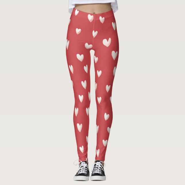 Leggings Corazones Rojos Blancos Día de San Valentín (Anverso)