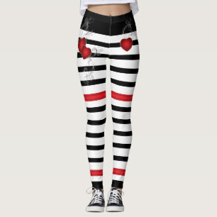 Leggings Corazones rojos en blanco y negro
