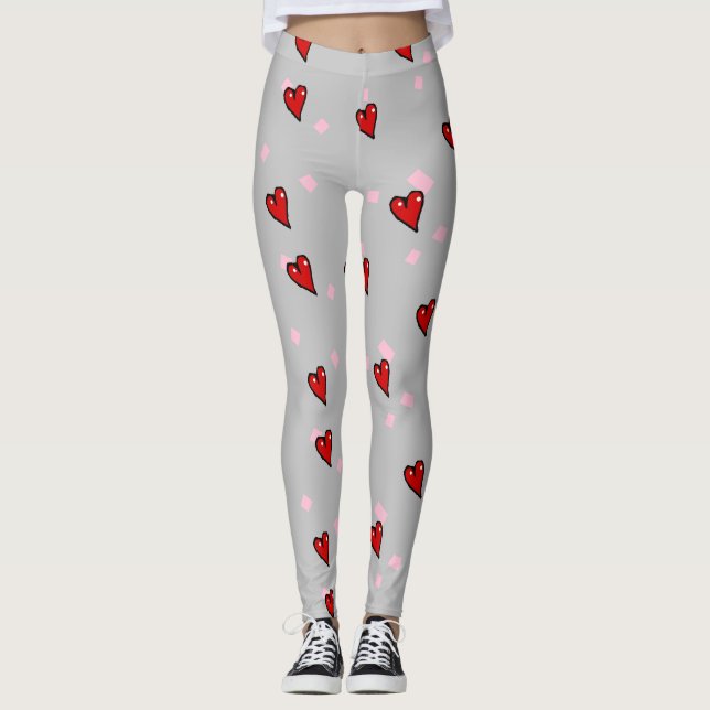 Leggings Corazones rojos en gris (Anverso)