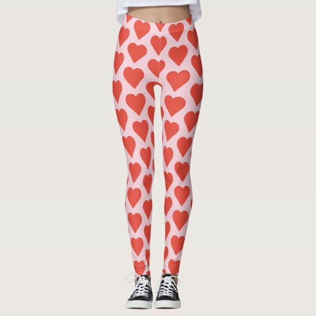 Leggings Corazones rojos en las polainas rosadas (Anverso)