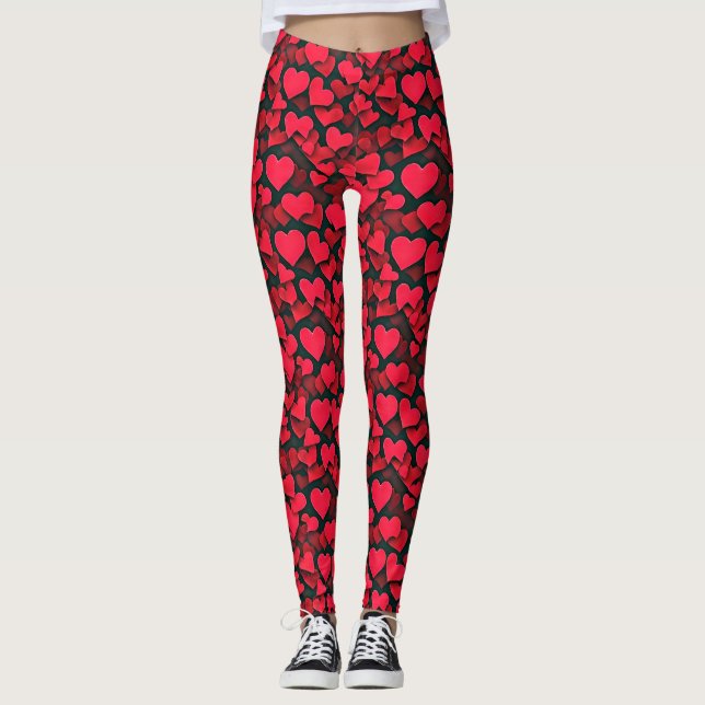 Leggings Corazones rojos en San Valentín negro (Anverso)
