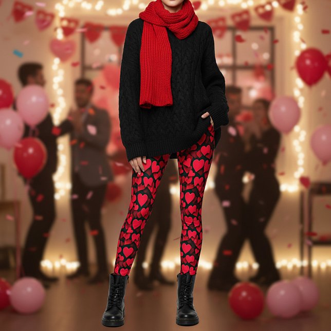 Leggings Corazones rojos en San Valentín negro (Subido por el creador)