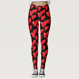 Leggings "Corazones rojos sobre fondo negro"