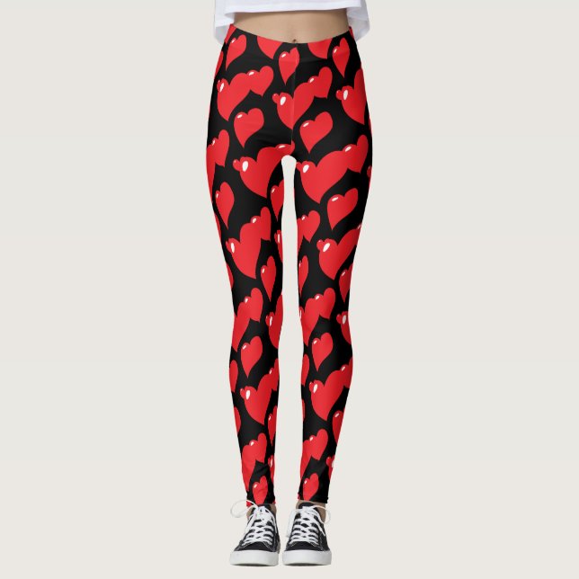 Leggings "Corazones rojos sobre fondo negro" (Anverso)