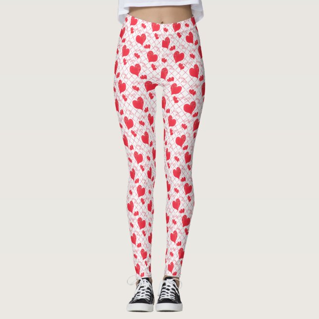 Leggings Corazones rojos, texto, "te amo", rojo y blanco, r (Anverso)