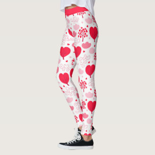 Leggings Corazones rojos y blancos con forma de árbol patró