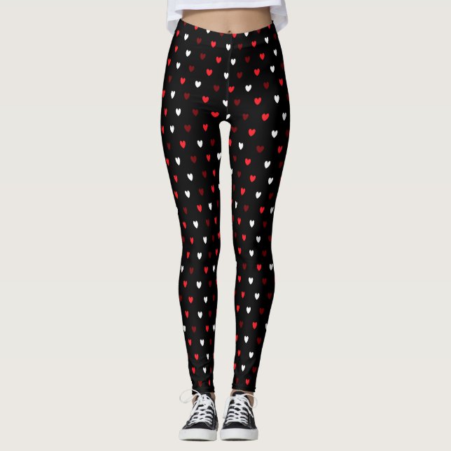 Leggings corazones rojos y blancos sobre negro (Anverso)
