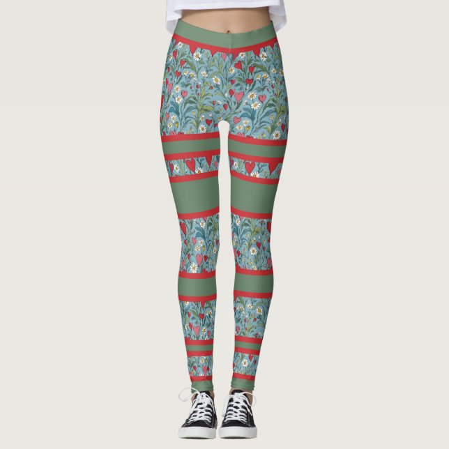 Leggings Corazones rojos y mareas con audaces franjas de Ca (Anverso)
