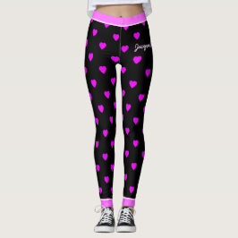 Leggings Corazones rosados bonitos en NEGRO