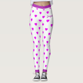 Leggings Corazones rosados divertidos en blanco