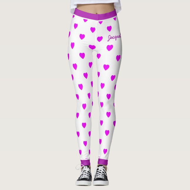 Leggings Corazones rosados divertidos en blanco (Anverso)