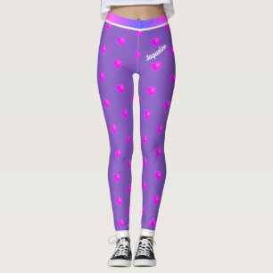 Leggings Corazones rosas con tu nombre en morado o tu color