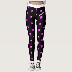 Leggings Corazones rosas con tu nombre en negro o tu color