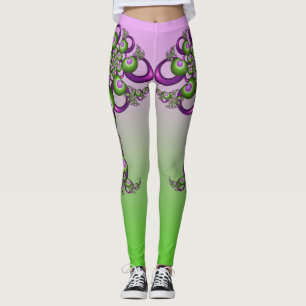 Leggings Corazones Verdes Rosados Modernos Abstractos Fract
