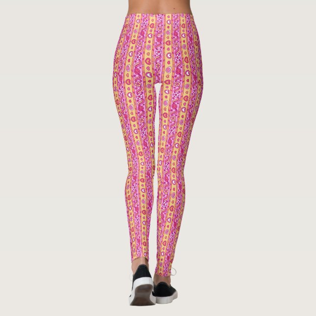 Leggings Corazones y estampado floral amarillo rosado (Reverso)
