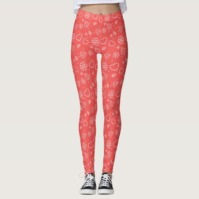 Leggings Corazones y Hojas Delineados Simples (Anverso)