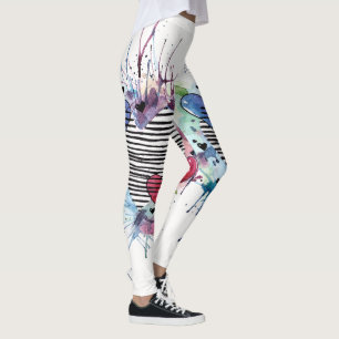 Leggings Corazones Y Lavabos Cuidados En Acuarela