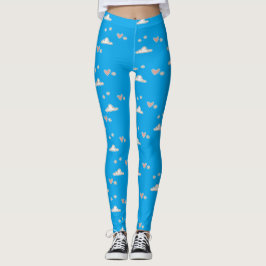 Leggings Corazones y nubes en azul