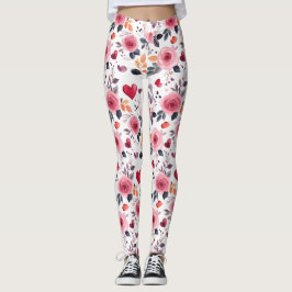 Leggings Corazones Y Rosas Rosados