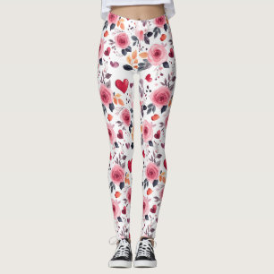 Leggings Corazones Y Rosas Rosados