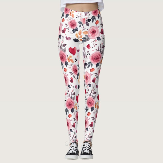 Leggings Corazones Y Rosas Rosados (Anverso)