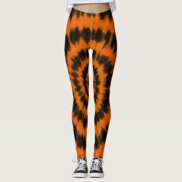 Leggings Corbata de Halloween Teñido de Naranja y Negro Pat
