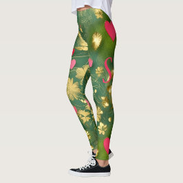 Leggings Cordilleros florales de color rosa verde musgo de 