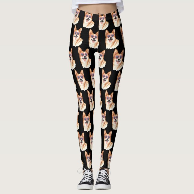 Leggings Corgi con gafas de sol rosas (Anverso)