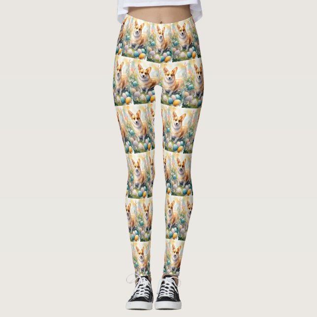 Leggings Corgi con huevos de Pascua Fiesta (Anverso)