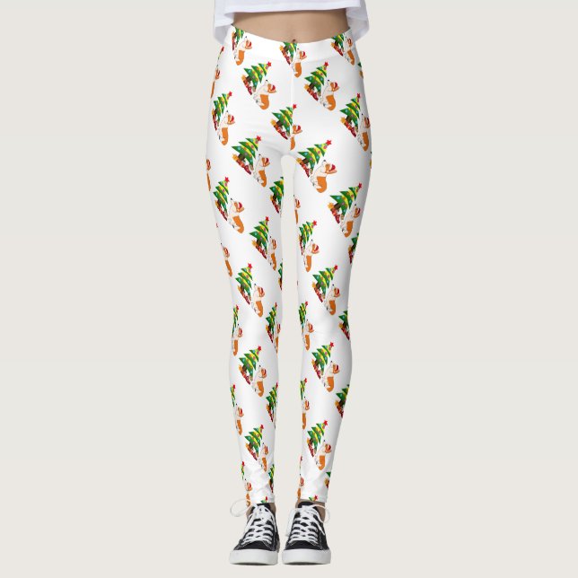 Leggings Corgi Galés con el árbol de navidad (Anverso)