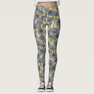 Leggings Cornflores azules, flores silvestres en amarillo h