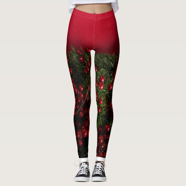Leggings corona de Navidad con bayas rojas (Anverso)