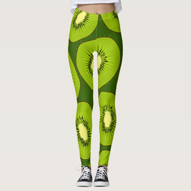 Leggings Cortes de fruta de Kiwi: verde oscuro. (Anverso)