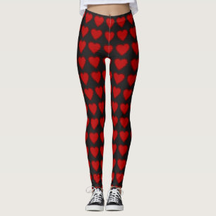 Leggings Corto Valentine Love Hearts Black and Red