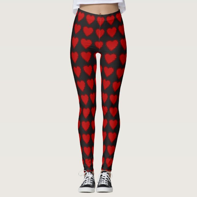 Leggings Corto Valentine Love Hearts Black and Red (Anverso)