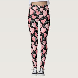 Leggings Cortos corazones kawaii patrón rosa y negro