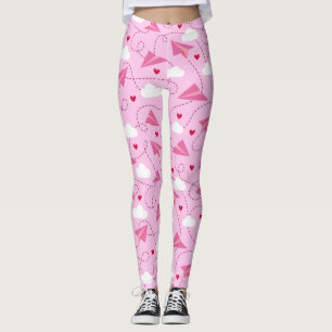 Leggings Cortos corazones rosas rojos del avión volador de