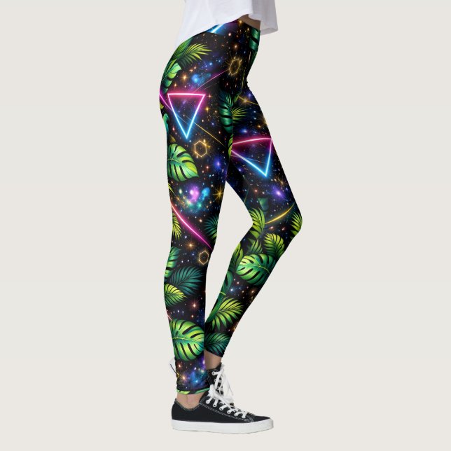 Leggings Cosmic Jungle Neon Galaxy Tropical Activewear (Derecha)