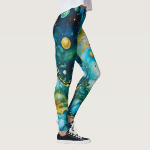 Leggings Cosmos de tinta azul verde de oro para alcohol