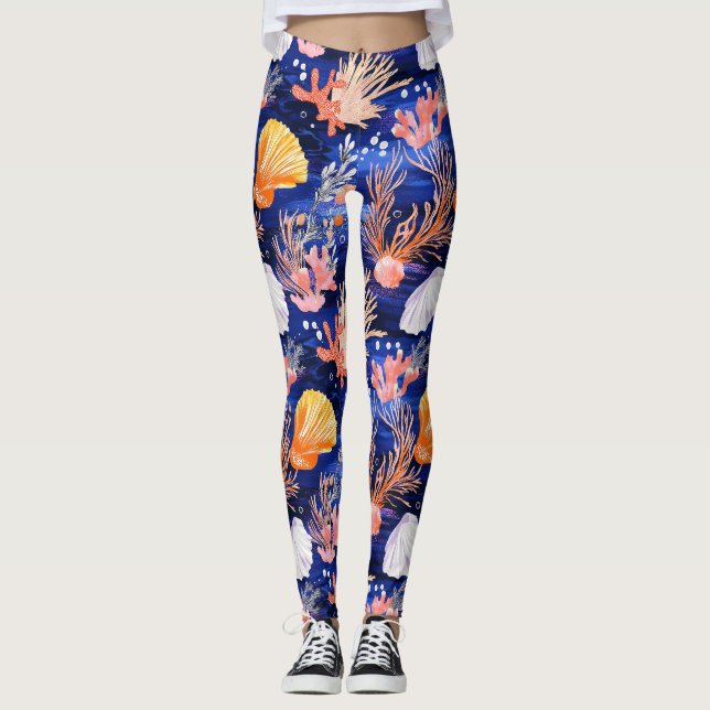 Leggings Costa Rústica - Aguas marinas, pez estrella, arrec (Anverso)