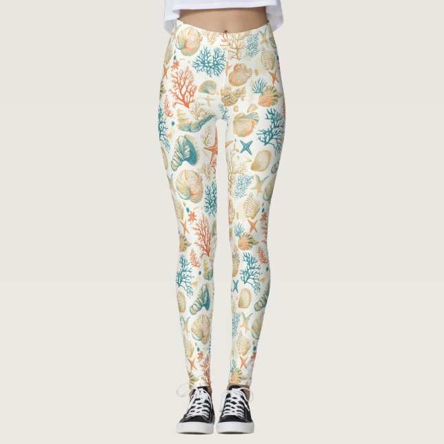 Leggings Costa Rústica - Aguas marinas, pez estrella, arrec (Anverso)