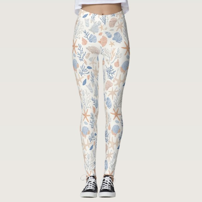 Leggings Costa Rústica - Aguas marinas, pez estrella, arrec (Anverso)