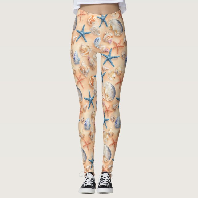 Leggings Costa Rústica - Aguas marinas, pez estrella, arrec (Anverso)