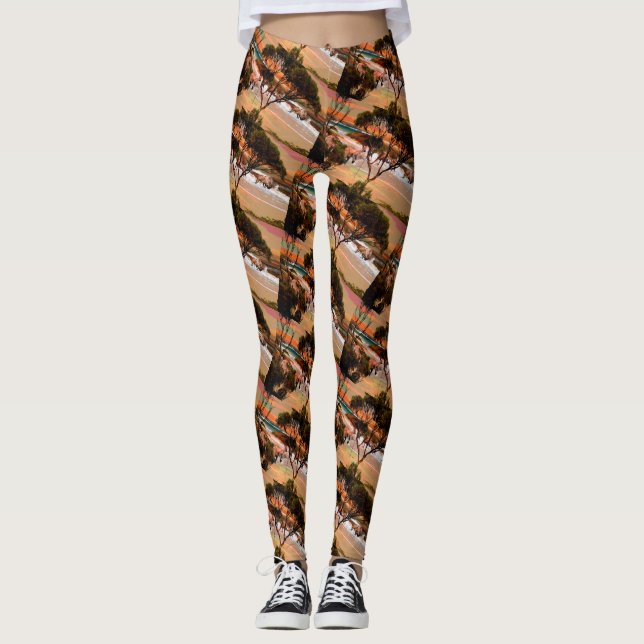 Leggings "Costeras: Kangaroos en la costa en petróleo" (Anverso)