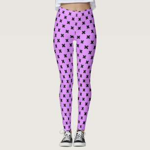 Leggings Costillas cruzadas negras sobre lilac