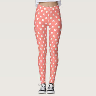 Leggings Costillas de cruz blanca sobre melocotón