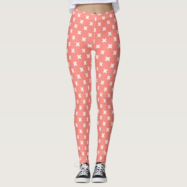 Leggings Costillas de cruz blanca sobre melocotón (Anverso)