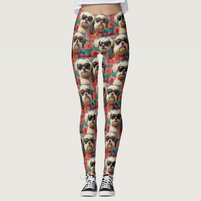 Leggings Coton De Tulear Con El día de San Valentín De Rosa (Anverso)