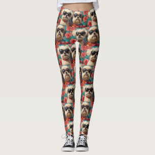 Leggings Coton De Tulear con rosas del corazón Día de San V
