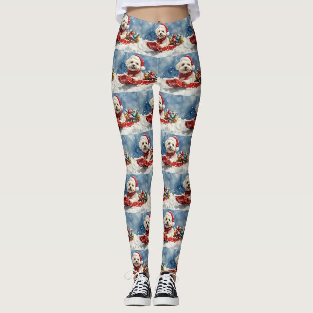 Leggings Coton De Tulear en Trineo Deja que nieve Navidad (Anverso)